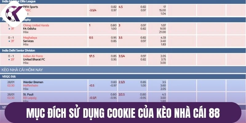 Mục đích sử dụng cookie của kèo nhà cái 88