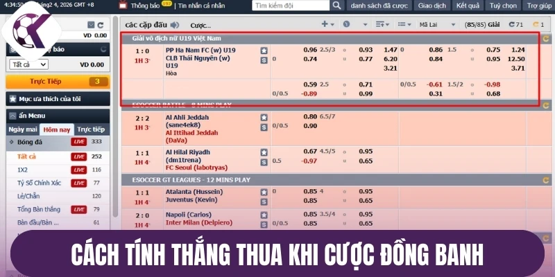 Cách tính thắng thua khi cược đồng banh