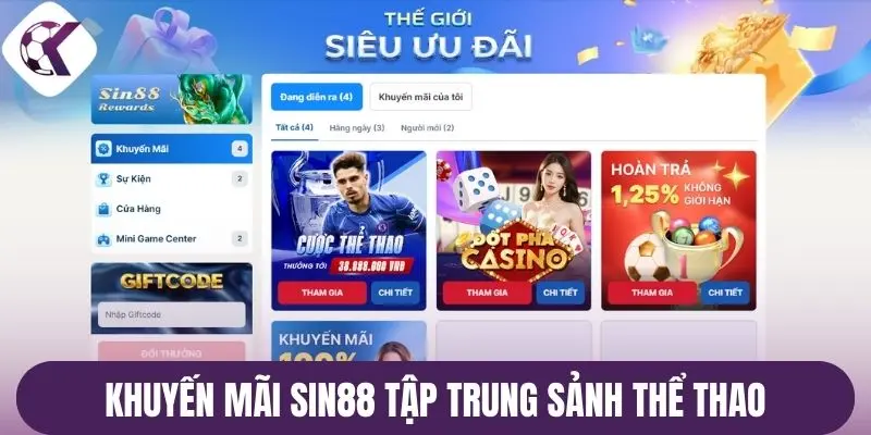 Khuyến mãi Sin88 tập trung sảnh thể thao