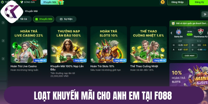 Loạt khuyến mãi cho anh em tại Fo88 